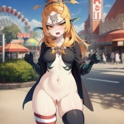 1girls ai_generated black_legwear breasts exposed_breasts female female_only fluffy hood jewelry midna nintendo ponytail public_nudity pussy ruptuorie sclera solo the_legend_of_zelda twili_midna twilight_princess