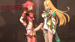 2futas 3d alternate_version_available balls big_balls big_penis breasts clothed ecchibread futa_only futanari huge_cock mythra nintendo penis penis_size_comparison penis_size_difference penises_touching pyra source_filmmaker xenoblade_(series) xenoblade_chronicles_2