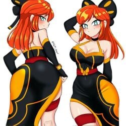 1girls artist_signature ass bare_shoulders big_ass blush brawl_stars breasts choker female ginger_hair gray_eyes he11_4ngel looking_at_viewer mariposa_piper_(brawl_stars) medium_breasts orange_hair pale-skinned_female pale_skin piper_(brawl_stars) solo standing thigh_strap white_background wide_hips