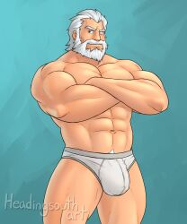 1boy abs bara biceps bulge gay headingsouth hi_res highres male male_focus male_only muscular overwatch reinhardt solo solo_male underwear