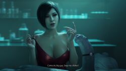 1female 1monster 3d 3d_(artwork) ada_wong bare_shoulders breasts choker choker_on_penis cleavage clothed clothing collarbone dirty_talk drdabblur english_text foreskin imminent_fellatio imminent_oral inviting_to_sex light-skinned_female monster mr_x naughty_face necklace_on_penis open_mouth penis ready_to_fuck red_dress removing_clothing removing_dress resident_evil resident_evil_2 resident_evil_2_remake staring_at_penis stripping teasing text tyrant undressing