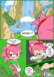 amy_rose anthro breasts classic_amy_rose classic_sonic_(universe) clothing comic discarded_clothing dress eulipotyphlan female hedgehog hi_res mammal nipples panties raianonzika rainbow sega solo sonic_(series) sonic_the_hedgehog_(series) underwear undressing waterfall