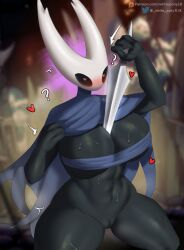 18_(artist) black_body black_skin breasts_bigger_than_head female female_the_knight_(hollow_knight) heart hi_res hollow_knight protagonist_(hollow_knight) pussy rule_63 solo team_cherry