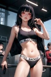 1girls ai_generated black_hair blacked blacked_clothing female_focus long_hair looking_at_viewer navel original original_character outside pixai self_upload stable_diffusion stardeer