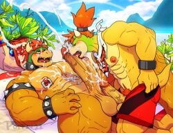 2_horns 2boys 5_fingers abs aged_up anthro anthro_on_anthro areola ball_size_difference balls big_penis blush bodily_fluids bowser bowser_jr. bracelet claws collar cum cum_on_face cum_on_own_face cum_on_self cumshot duo ejaculation erection eyebrows father father_and_child father_and_son fellatio fingers gay gay_blowjob genital_fluids genital_piercing genitals glans hi_res horn huge_cock humanoid_genitalia humanoid_penis incest intraspecies jewelry koopa licking male male/male male_only mario_(series) muscular muscular_anthro muscular_male nintendo nipple_piercing nipples open_mouth oral pecs penile penis penis_lick penis_piercing penis_size_difference piercing poppin scalie son son_blowing_dad spiked_bracelet spiked_collar spikes straight_hair tail teeth tongue tongue_out vein veiny_penis yaoi