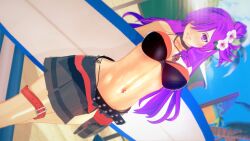 1girls 3d alternate_costume bare_midriff bare_thighs beach belt black_bikini black_swimsuit blush bra breasts cleavage female female_only fire_emblem fire_emblem:_three_houses fire_emblem_warriors:_three_hopes flower grin hair_flower hair_over_one_eye hyd large_breasts leg_belt midriff nintendo official_alternate_costume outdoors purple_eyes purple_hair sarong see-through shez_(female)_(fire_emblem) shez_(female)_(summer)_(fire_emblem) shez_(fire_emblem) smile solo surfboard thighs whistle