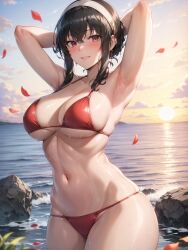 ai_generated bikini black_hair curvy curvy_body curvy_figure hi_res huge_breasts kumisudang looking_at_viewer spy_x_family stable_diffusion voluptuous voluptuous_female yor_briar yor_forger