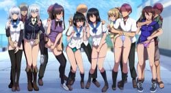 5boys 6+girls :d ;) aiba_asagi akatsuki_nagisa arm_around_waist ass black_hair black_jacket black_pantyhose black_thighhighs blazer blonde_hair blue_bow blue_bowtie blue_eyes blue_footwear blue_hoodie blue_panties blue_sailor_collar blue_sky blurry blurry_background blush boots bow bowtie brown_eyes brown_footwear brown_hair closed_eyes clothes_pull commentary_request common_sense_change covered_nipples covering covering_crotch daiaru double_v faceless faceless_male female_pubic_hair fingering fingering_under_clothes fingering_under_panties fingers_to_cheeks forced_smile full_body green_panties grey_footwear grey_hair hand_in_another's_panties hand_in_panties hand_on_another's_shoulder hand_up himeragi_yukina hood hood_down hoodie jacket kanase_kanon kirasaka_sayaka knee_boots la_folia_rihavein leaning_forward leg_lift lifted_by_another loafers long_hair looking_at_viewer multiple_boys multiple_girls one_eye_closed outdoors panties panties_around_one_leg panty_pull pantyhose pantyhose_pull pink_panties ponytail pubic_hair public_indecency public_nudity purple_panties purple_sweater_vest reach-around red_eyes rooftop saikai_academy_school_uniform sailor_collar school_uniform serafuku shirt shoes short_hair sky smile sneakers straight strike_the_blood striped striped_bow striped_bowtie sweater sweater_vest thighhighs through_clothes tokoyogi_yuuma underwear v white_panties white_shirt