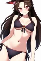 adapted_costume ai_generated bikini black_bikini black_bra black_panties black_swimsuit black_swimwear bra brown_hair cute embarrassed imaizumi_kagerou kagerou_imaizumi looking_at_viewer medium_breasts midriff novelai panties red_eyes side-tie_bikini side-tie_panties swimsuit swimwear tied_bikini tied_bikini_top touhou wolf_ears wolf_girl