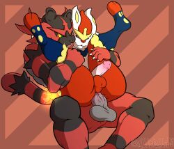 2023 2boys 2pokemon abbirabbit anal anal_sex anthro ass balls big_butt big_dom_small_sub cinderace claws digital_media_(artwork) dominant duo erection eye_contact felid femboy fire fur gay gay_sex generation_7_pokemon generation_8_pokemon genitals hi_res incineroar lagomorph larger_male legs_held_open legs_up leporid looking_at_another male male/male male_cinderace male_only male_penetrated male_penetrating male_penetrating_male mammal muscular muscular_anthro muscular_male nintendo nude open_mouth pantherine penetration penis pokemon pokemon_(species) rabbit red_body red_fur reverse_stand_and_carry_position reverse_suspended_congress sex simple_background size_difference smile spread_legs spreading striped_body stripes tail thick_thighs tiger yaoi