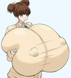 1girls alternate_version_available aokuro aokuro_1908 big_breasts breasts_bigger_than_head fujinoki_nene hajimete_no_gal holding_breast holding_own_breasts huge_breasts hyper hyper_breasts short_hair tagme