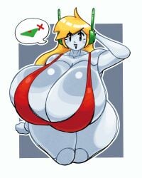 1girls blonde_hair breasts canon_panties cave_story cleavage curly's_panties curly_brace female female_only headphones huge_breasts long_hair no_panties nsfwoaf panties robot robot_girl solo solo_female swimsuit