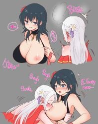 2girls alternate_costume areolae bikini black_bikini black_swimsuit blush breast_focus breast_sucking breast_sucking_invitation breast_worship breastfeeding breasts byleth_(fire_emblem) byleth_(fire_emblem)_(female) come_hither edelgard_von_hresvelg embarrassed english_text female female_only fire_emblem fire_emblem:_three_houses fire_emblem_heroes flashing huge_breasts large_breasts milf multiple_girls nagasawa_(tthnhk) nintendo nipple_sucking nipples official_alternate_costume one-piece_swimsuit one_breast_out red_one-piece_swimsuit red_sweater shocked sound_effects sucking_huge_breast swimsuit teasing text woman_sucking_breast young_woman young_woman_and_milf yuri