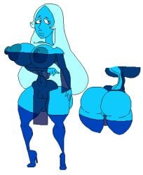 1girls areolae ass big_ass big_breasts blue_body blue_diamond_(steven_universe) breasts female female_only full_body high_heels horrible_anatomy hyper_hourglass keelgabeytheart long_hair looking_to_the_side nipples pussy solo solo_female steven_universe