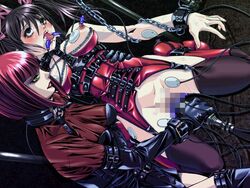 2girls ahe_gao bdsm blush bondage breasts breasts_out censored chains choker clothed_female clothed_female_nude_female collar electrocution electrodes eyes_rolling_back female femdom femsub helpless machine mostly_nude nipple_clamps pigeon_blood rape regina_(pigeon_blood) rita_(pigeon_blood) rolling_eyes sex_machine yuri