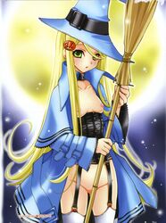 blonde_hair broom green_eyes halloween nopan sakuraniku_umatarou thighhighs witch