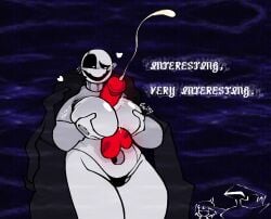 2d 2d_(artwork) black_thong black_thong_panties breasts deltarune fem_gaster female gaster grey_sweater heart hearts_around_head holding_breast holding_own_breasts male mysteryman paizuri riudoingnsfw roaring_knight rule_63 soul_(deltarune) tagme text text_background thong turtleneck turtleneck_sweater undertale undertale_(series) vessel_(deltarune) white_body