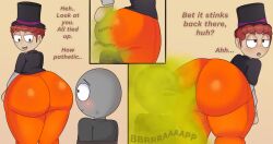 1male 7987lock anonymous_character bent_over big_ass big_ass_(male) big_butt big_butt_(male) blush braces brown_eyes closed_eyes comedy_central dialogue english_text facefart facefarting fart fart_cloud fart_fetish fart_in_face farting farting_in_face farting_on_another farting_on_face farts freckles freckles_on_face grey_skin large_ass large_butt long_sleeves male open_mouth orange_pants red_hair restrained_arms ropes scott_tenorman simple_background south_park sweat text thick_thighs top_hat