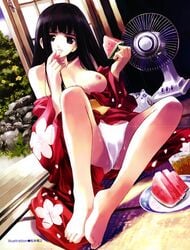 black_hair breast kimono matsumoto_noriyuki nipples oppai panties watermelon