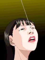 1female 2d animated asian_female black_hair female female_only female_solo kotoe_murasaki light-skinned_female nose_hook open_mouth pulling