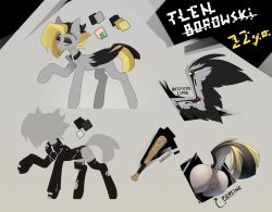1girls accessory ass ass_focus bat blonde_hair choker earrings equine female female_only furry furry_only green_eyes hooves leather_clothing mlp_oc my_little_pony pegasus piercing pink_sclera pony pussy reference reference_image reference_sheet solo tail tail_piercing tlen_borowski tlen_borowski_(oc) wings zoophilia