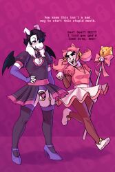 alternative_fashion anthro asriel_dreemurr bat_wings black_hair boss_monster_(undertale) breasts chastity_cage chastity_device chest_tuft cleavage cleavage_cutout clothed clothing crossdressing_male curvy_figure cutout dracozhilla dress duo emo felid feline female footwear futanari genitals hair hi_res high_heels intersex jewelry key larger_male legwear locktober mad_mew_mew magical_girl_outfit male male/female mammal membrane_(anatomy) membranous_wings necklace penis shoes size_difference small_penis smaller_female stockings tuft undertale undertale_(series) wings