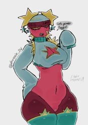 bandage bandage_on_face bandaid bandaid_on_face belly_button blue_clothing blue_eyes blue_pussy blue_star blue_stars blue_stockings blue_thigh_highs blue_thighhighs blue_tongue blue_vulva breasts cropped_jacket cropped_sweater dandy's_world eepy eyebags female female_focus female_only gamble gambler gigi_(dandy's_world) grumpy half_closed_eyes half_dressed half_naked half_naked_female half_nude half_nude_female hands hidden hidden_hands homophobic_slur hourglass_figure hourglass_figured_female large_breasts long_sleeves noseless pussy red_blush red_body red_skin red_thighs reupload ribs sharp_teeth silly slur star star_(symbol) star_accessory star_cutout stars talking talking_to_another talking_to_offscreen talking_to_viewer thick_thighs tired tired_expression tired_eyes tired_look turtleneck turtleneck_sweater whore_eyes woman_only yellow_sclera yellow_star yellow_teeth