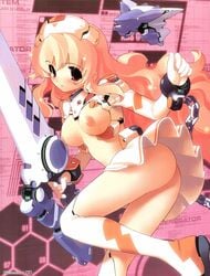 armor blonde_hair jiji_(aardvark) mecha_musume nipples oppai red_eyes sword weapon