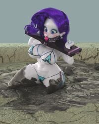 3d ball_gag bikini blue_eyeshadow blue_nail_polish bondage daz_studio humanized kei-waza lipstick makeup messy mud muddy pillory pink_ball_gag purple_lipstick quicksand rarity_(mlp) sinking sticky stockade stuck_in_mud wet_and_messy
