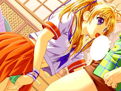 00s blonde_hair censored fellatio foster_(company) hair hana_no_kioku_(series) hana_no_kioku_6 oral purple_eyes school_uniform skyhouse