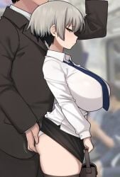 1boy 1girls ai_generated animated ass ass_grab big_breasts breasts busty busty_female embarrassed female grabbing grabbing_ass grabbing_from_behind groping groping_ass groping_from_behind huge_breasts male molestation molestation_in_public sexual_harassment short_video shorter_than_10_seconds size_difference skirt skirt_up tagme train train_interior uzaki-chan_wa_asobitai! uzaki_hana video