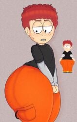 1boy 1male 7987lock big_butt_(male) big_thighs black_eyes black_shirt braces comedy_central freckles freckles_on_face frown hands_on_thighs heavy_bottom huge_ass huge_thighs large_thighs long_sleeves looking_down male male_ass orange_pants pockets red_eyebrows red_hair reference_image scott_tenorman solo solo_male south_park standing sweat thick_thighs white_sleeves wide_hips
