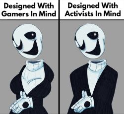 2d 2d_(artwork) breasts designed_with_gamers_in_mind fem_gaster female floating_hands floating_head gaster grey_background male mayhem_sketches meme mysteryman no_arms rule_63 sketch split_screen tagme text turtleneck turtleneck_sweater undertale undertale_(series) white_sweater