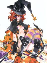 book candy halloween nopan oppai panties purple_eyes red_hair sakuraniku_umatarou tagme tail thighhighs vagina witch