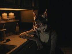ai_generated anthro body_invasion clothed dark_room distressed feline female furry grok kitchen lynx oral possession shorter_than_10_seconds slime slime_inflation sound tagme video vore