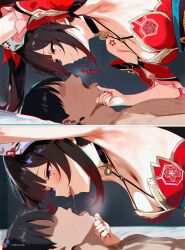 1boy 1boy1girl 1girls ai_generated armpit_crease armpit_fetish armpits breasts chin_grab cleavage clothed_female_nude_male cottonmilk dialogue drooling drooling_into_mouth faceless_character faceless_male female grabbing_chin honkai:_star_rail humiliation humiliation_fetish looking_down looking_down_at_partner male medium_breasts nipple_slip open_mouth saliva saliva_drip saliva_on_tongue sparkle_(honkai:_star_rail) sweat sweaty teasing tongue