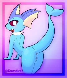 absurd_res anthro anus ass eeveelution female generation_1_pokemon genitals grossdice hi_res nintendo pokemon pokemon_(species) presenting presenting_hindquarters pussy rear_view solo vaporeon wet