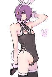 1boy 2n5 absurdres animal_ears arm_behind_head armpits black_thighhighs blush blush_lines breastless_clothes bulge bunny bunny_ears bunny_tail bunnysuit_bulge cowboy_shot crossdressing earrings emo emo_boy erection erection_under_clothes fake_animal_ears femboy femboy_bunny goth goth_boy hair_over_one_eye highres jewelry leotard male male_focus male_only male_solo mikel-kun necktie nipple_piercing nipples open_mouth original otoko_no_ko penis piercing playboy_bunny purple_eyes purple_hair rabbit_ears rabbit_tail short_hair simple_background sissy solo tail testicles thighhighs trap twink white_background wrist_cuffs