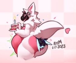 anal anal_vore anthro anthro_only aymbord cake candle confetti dessert fluffy fluffy_ears fluffy_tail food fruit fur heart machine pink_body pink_fur plant protogen protogen_visor strawberry strawberry_(aymbord) tail vore white_body white_fur