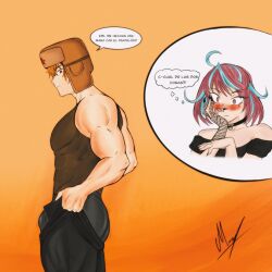 1boy 1girls big_penis blush emikukis female hispanic_virtual_youtuber just_nova male male_focus markitosart20 muscular muscular_male owozu virtual_youtuber wardrobe_malfunction youtube youtube_hispanic