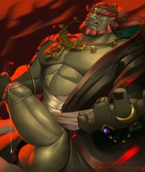 abs bara beard big_balls big_muscles big_pecs big_penis boner daddy erection fenwick_art ganondorf ganondorf_(tears_of_the_kingdom) hair huge_balls huge_cock human kimono long_hair looking_at_viewer male male_only muscular muscular_human necklace nipples pecs penis ponytail precum precum_drip red_hair signature solo tears_of_the_kingdom the_legend_of_zelda