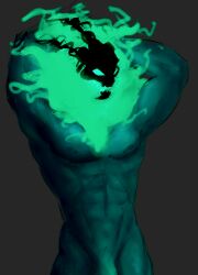 abs demon fire hairless league_of_legends male male_focus mask monster muscles muscular no_clothes no_underwear nude partially_visible_penis posing sketch skull thresh tribbli veins