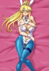 areolae_visible_through_clothing artoria_pendragon artoria_pendragon_(swimsuit_ruler) big_breasts big_thighs blonde_hair blush bodily_fluids breasts bunny_ears bunny_girl bunnysuit clothed_masturbation clothing erect_nipples erect_nipples_under_clothes fate/grand_order fate_(series) fishnets green_eyes large_breasts machinery_(artist) masturbation nipples_visible_through_clothing sweat thick_thighs thighs vibrator vibrator_in_pussy vibrator_under_clothes voluptuous