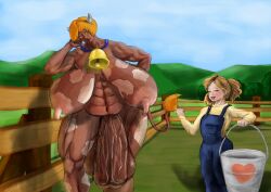 1futa abs aixxner big_ass big_breasts big_nipples big_penis breasts brown_hair collar dark-skinned_futanari dark_skin farm farmgirl futa_only futanari huge_cock large_breasts muscular_futanari orange_hair