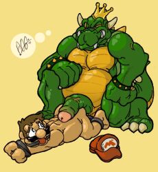 2boys auron2006 ball_gag bondage bowser clothing crown duo erection gag gagged gay genitals hat headgear headwear human king_koopa koopa male male/male male_only mammal mario mario_(series) nintendo nude penis questionable_consent rape_face scalie the_super_mario_bros._super_show!