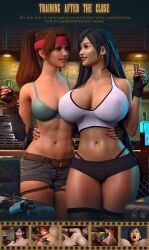 2girls 3d athletic athletic_female big_ass big_breasts bimbo black_hair breasts brown_hair bursting_breasts bust busty cleavage curvaceous curvy curvy_figure eyebrows eyelashes eyes female female_focus female_only final_fantasy final_fantasy_vii final_fantasy_vii_remake fit fit_female hair hips hourglass_figure huge_breasts human jessie_rasberry large_ass large_breasts legs light-skinned_female light_skin lips long_hair red_eyes shockabuki slushe_(website) square_enix thick thick_legs thick_thighs thighs tifa_lockhart top_heavy top_heavy_breasts upper_body voluptuous wide_hips