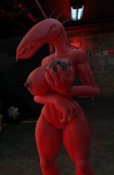 3d abs breasts clitoral_hood clitoris dark_nipples fit_female fondling fondling_breast four_fingers large_breasts monster monster_girl nightmare_waifu nipples no_eyes nude nude_female psycho-john psychojohn2 pussy red_skin scp-939 scp_foundation sharp_teeth spines toned toned_female