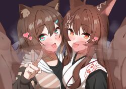 2boys 2girls :3 ahoge animal_ear_fluff animal_ears asymmetrical_docking black_shirt blush breast_press breath brown_hair butterfly_hair_ornament cat_ears cat_girl censored commission cum cum_in_mouth cum_on_tongue dark-skinned_male dark_skin erection facial fellatio ffmm_foursome fish_hair_ornament foursome fox_ears fox_girl fumi_(nijisanji) fumino_tamaki green_eyes hair_between_eyes hair_ornament heart heart-shaped_pupils hood hoodie japanese_clothes kimono licking licking_penis light-skinned_female light_skin long_hair long_sleeves looking_at_viewer medium_hair mitarashinejiri mosaic_censoring multiple_boys multiple_girls navel nijisanji nose_blush open_clothes open_hoodie open_mouth oral penis penis_awe saliva shirt short_hair skeb_commission smile striped striped_hoodie symbol-shaped_pupils tongue tongue_out transparent v very_long_hair virtual_youtuber white_kimono yellow_eyes