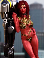 3d droid green_eyes harem_girl harem_outfit large_breasts original_character razielkanos red_skin slave slave_collar slave_outfit slavegirl star_wars zeltron