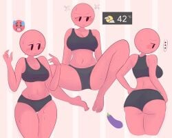 ass bald bald_female bald_woman blushing booty_shorts breasts clothed dot_eyes emoji emoji_(race) hot_emoji kek_doktor overheated red_body sweating thick_thighs underwear underwear_only warm_colors